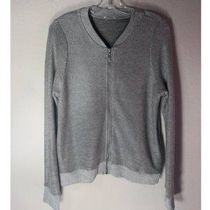 Women's Cardigan Bomber Size Medium Grey Full Zip V Neck Sweater Jacket